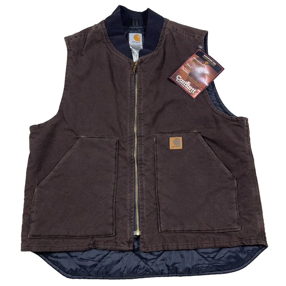 Carhartt Vest Men Large Brown Duck Canvas Quilt Lined VO2 DKB Vintage Deadstock